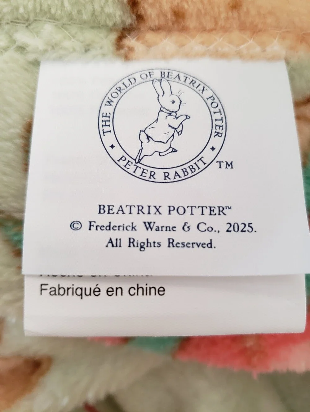 Beatrix Potter Peter Rabbit Sage Green 50x70  Strawberry Plush Throw Blanket NWT
